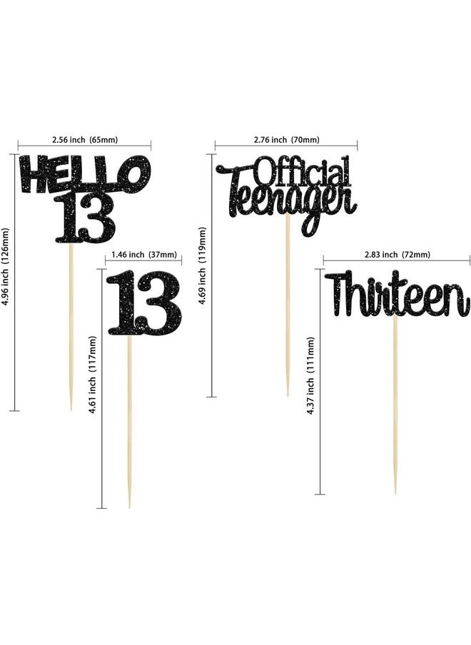 Confetti - Confetti! 24Pcs 13th Birthday Cupcake Toppers Glitter Thirteen Official Teenager 13 Cupcake Picks Hello 13 Years Birthday Cake Decorations for Happy 13th Birthday Anniversary Party Supplies Black - Image 1
