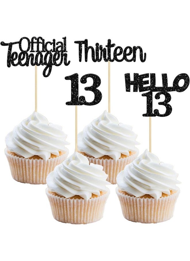 Confetti - Confetti! 24Pcs 13th Birthday Cupcake Toppers Glitter Thirteen Official Teenager 13 Cupcake Picks Hello 13 Years Birthday Cake Decorations for Happy 13th Birthday Anniversary Party Supplies Black - Image 1