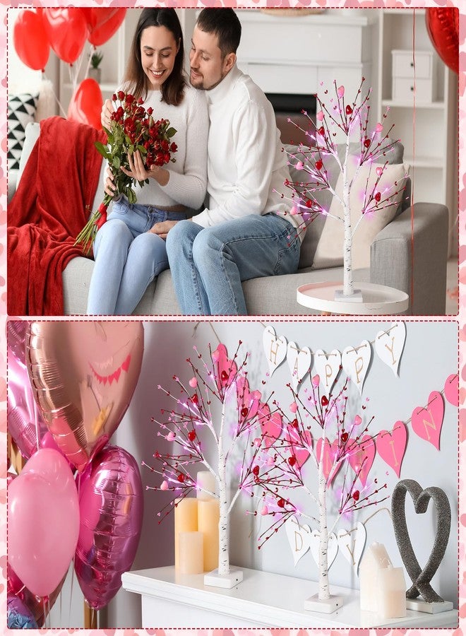 Baquler 2 PC Valentines LED Lighted Birch Trees with Heart Shaped Berry Picks Lighted Artificial Light up Pre Lit Tabletop Tree 24 Inch Valentines Day Decoration for Home Indoor Home Table Decorations - Image 5