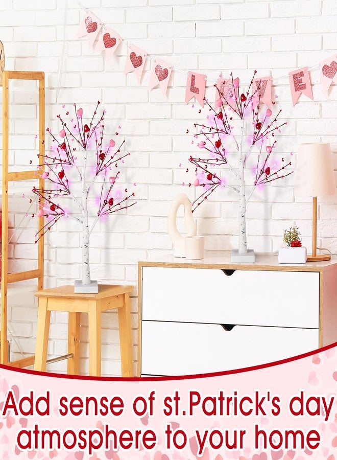 Baquler 2 PC Valentines LED Lighted Birch Trees with Heart Shaped Berry Picks Lighted Artificial Light up Pre Lit Tabletop Tree 24 Inch Valentines Day Decoration for Home Indoor Home Table Decorations - Image 4