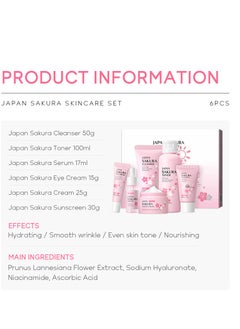 Laikou Sakura extract skin care six-piece set / brighten skin tone / reduce fine lines / moisturize / suitable for all skin types  - Image 2