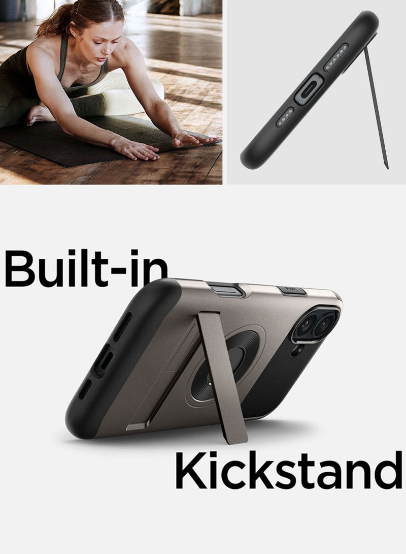 Spigen Slim Armor Magfit for iPhone 16 Case Cover MagSafe with Kickstand (2024) - Gunmetal - Image 2