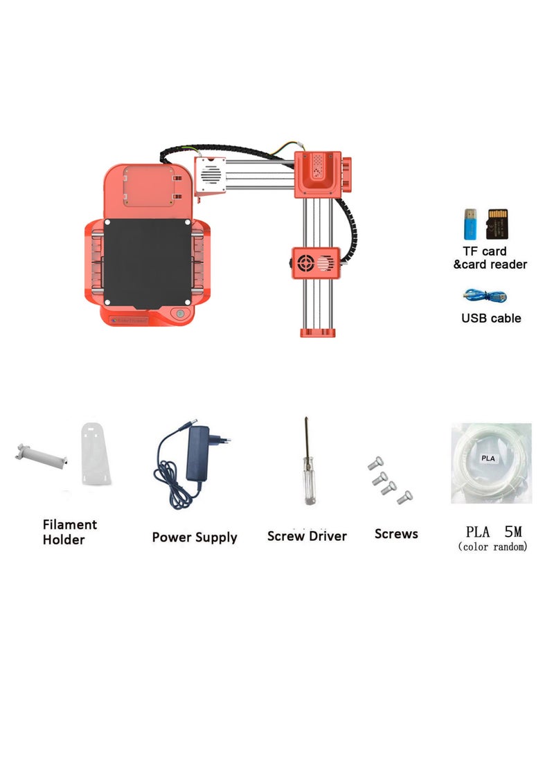 3D Printer for Kids, Mini Desk 3D Printer, 100x100x100mm Print Size No Heated Bed One-Key Printing with TF Card PLA Sample Filament, for Beginners Household Education