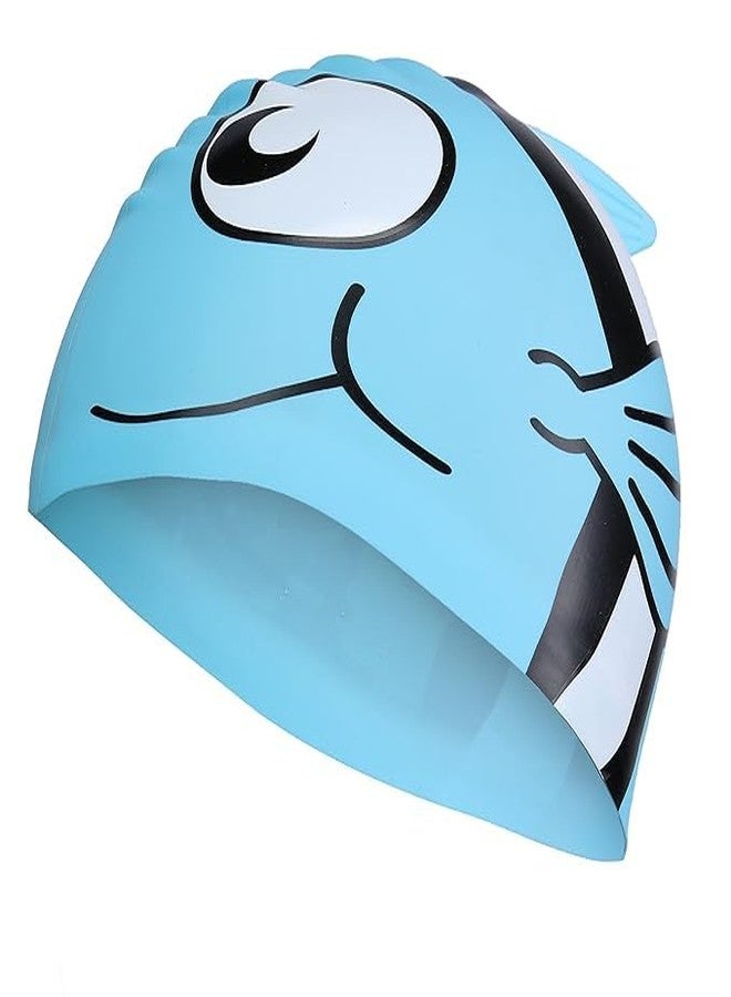Kunya Swim Caps for Kids- Aged 3-12, Fish Cartoon Design, Silicone Waterproof Comfy Bathing Cap Swimming Hat for Long & Short Hair, Waterproof Stretchy for Children, Boys & Girls- Multi - Image 3