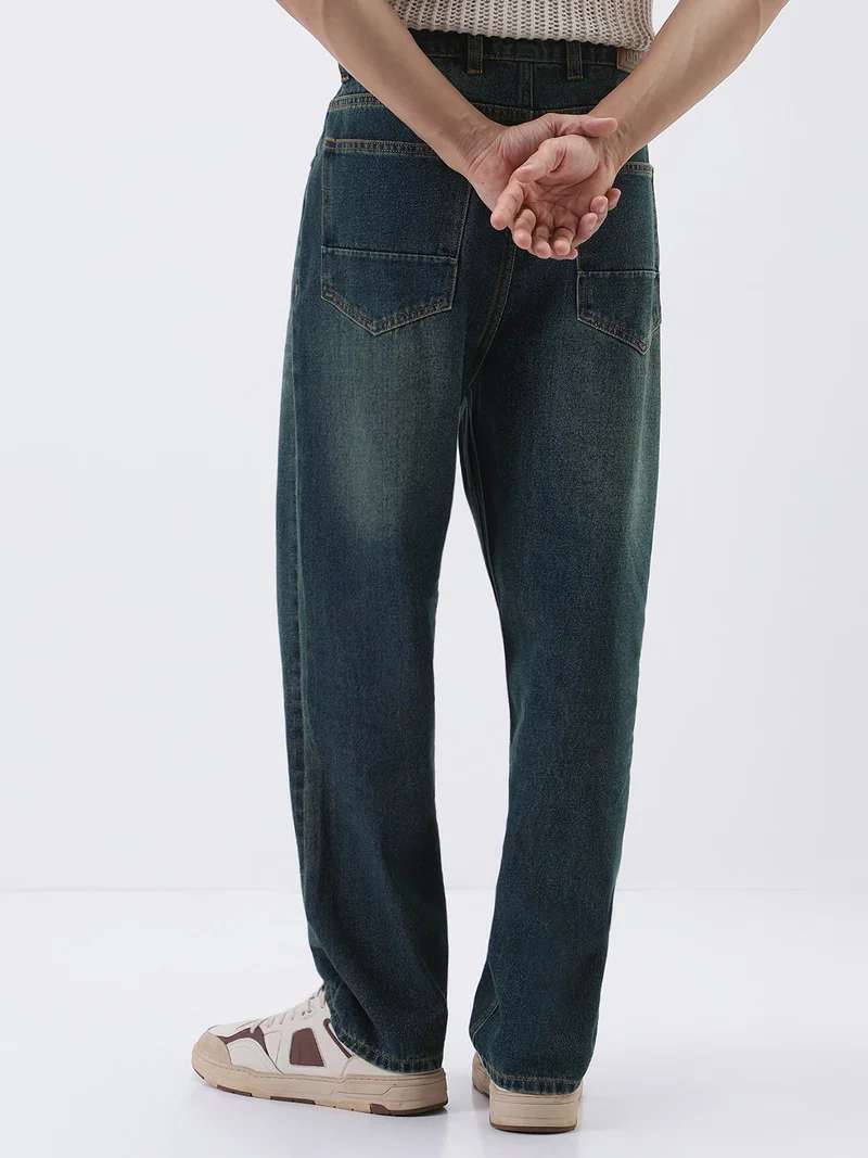 Urbano Fashion  Urbano Fashion Men's Blue Loose Baggy Fit Heavy Washed Jeans Non-Stretchable for Men | Best Price UAE