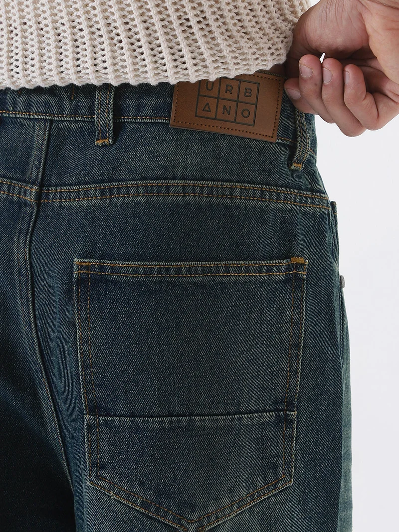 Urbano Fashion  Urbano Fashion Men's Blue Loose Baggy Fit Heavy Washed Jeans Non-Stretchable for Men | Best Price UAE