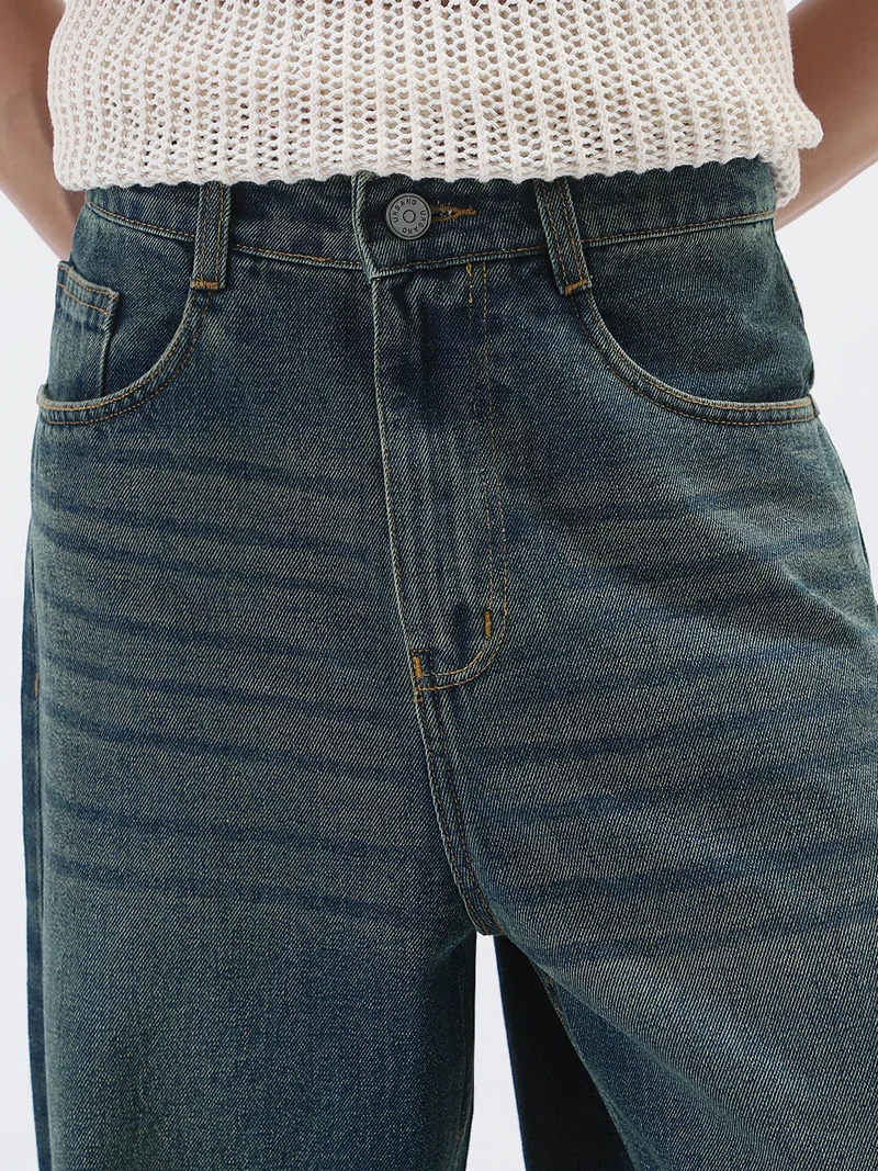 Urbano Fashion  Urbano Fashion Men's Blue Loose Baggy Fit Heavy Washed Jeans Non-Stretchable for Men | Best Price UAE