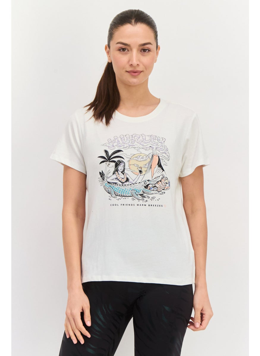 Hurley Women Sportswear Fit Short Sleeve Outdoor T-Shirts, Off White Combo  - Image 1