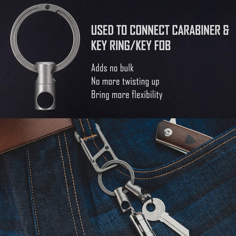 KeyUnity KA07 Titanium Swivel Key Ring Keychain Connector 2pcs, Anti Tangle 360° Rotate Key Linker for Carabiner & Split Ring, Sandblasted, Medium - Image 3