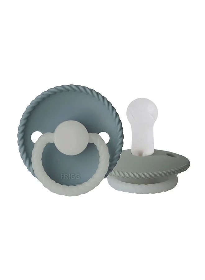 FRIGG Pack Of 2 Rope Silicone Baby Pacifier 6-18M, Stone Blue Night/Sage Night - Size 2