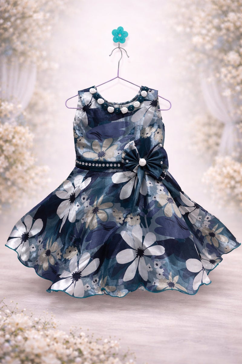 Bloom Party Dress for Girls - Teal Green