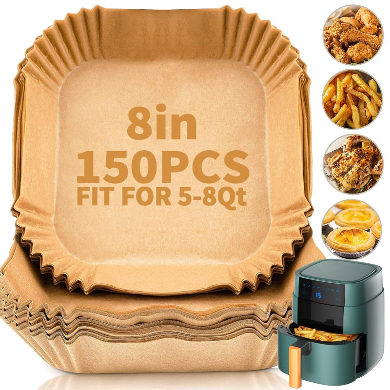DSMY Air Fryer Liners Disposable 150 PCS, 8 Inch Air Fryer Parchment Paper Liners for 5-8QT Non-Stick Oil-proof for Frying, Baking, Roasting Microwave (Square) - Image 1