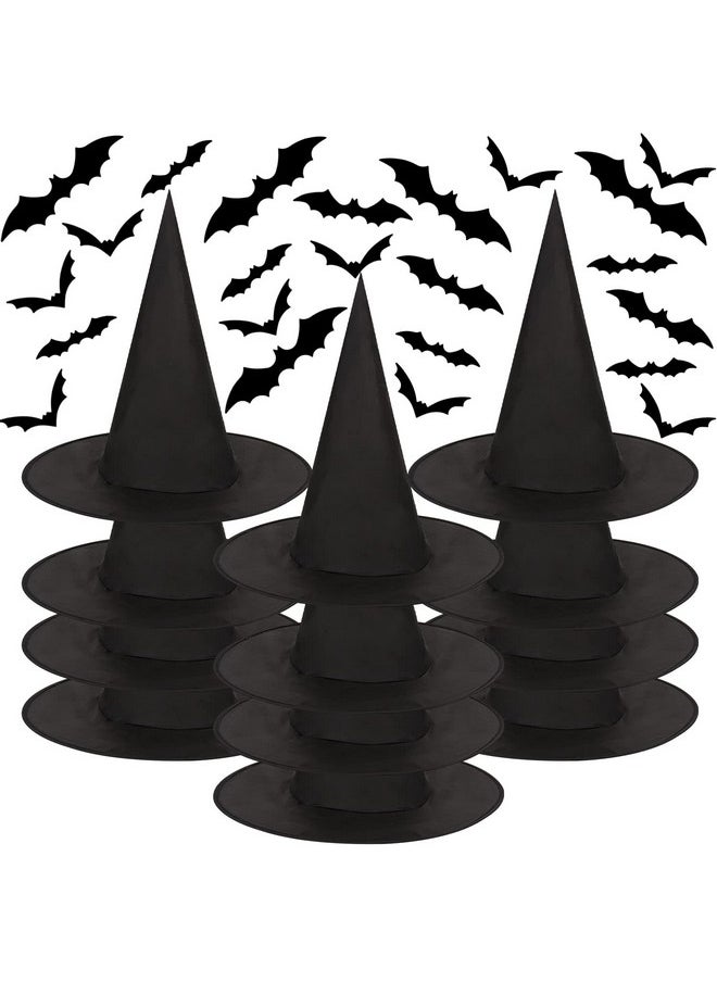 CCINEE - CCINEE 12 Pcs Halloween Decoration Witch Hats, Bulk Hanging Witch Costume Caps Accessories with 120 Pcs Bat Wall Stickers for Halloween Themed Party Yard Decoration - Image 1