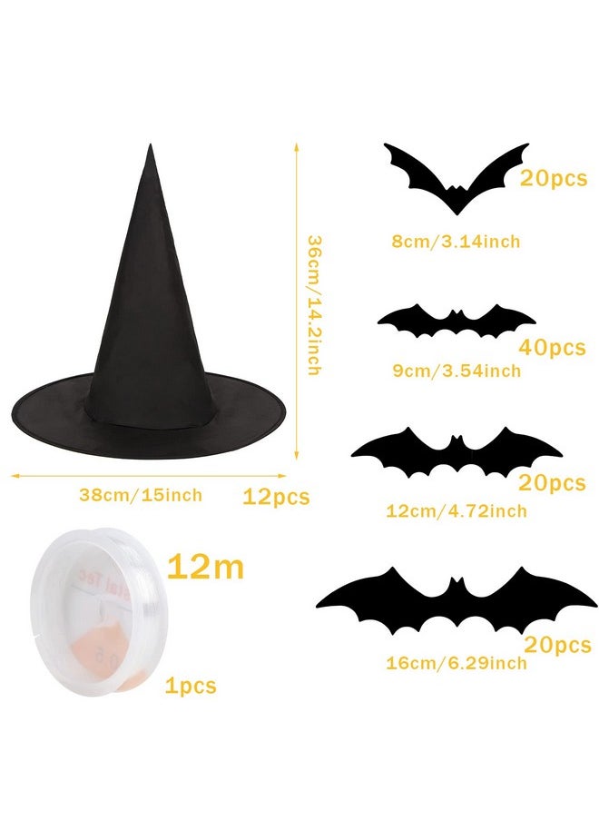 CCINEE - CCINEE 12 Pcs Halloween Decoration Witch Hats, Bulk Hanging Witch Costume Caps Accessories with 120 Pcs Bat Wall Stickers for Halloween Themed Party Yard Decoration - Image 1