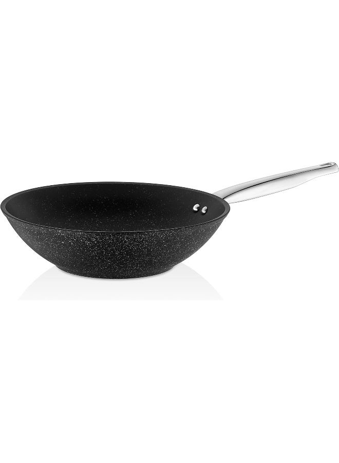 Falez Non Stick Granite Wok Fry Pan, 28 cm Diameter, Black - Image 1
