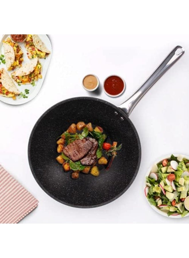 Falez Non Stick Granite Wok Fry Pan, 28 cm Diameter, Black - Image 3