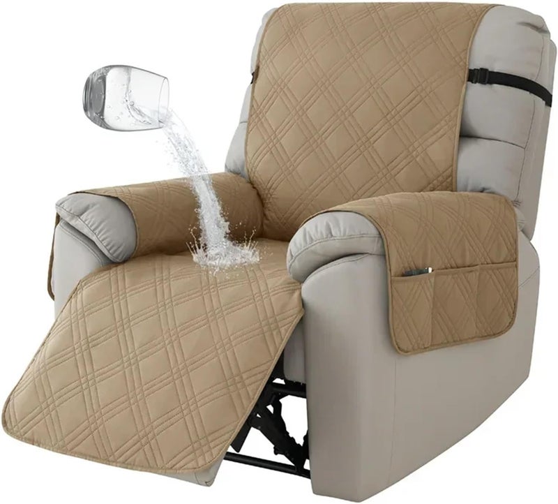 Waterproof Recliner Cover 1 Seater Solid Color Quilted Armchair Slipcover for Sofa Couch Cushion Covers(Color 6) - Image 1
