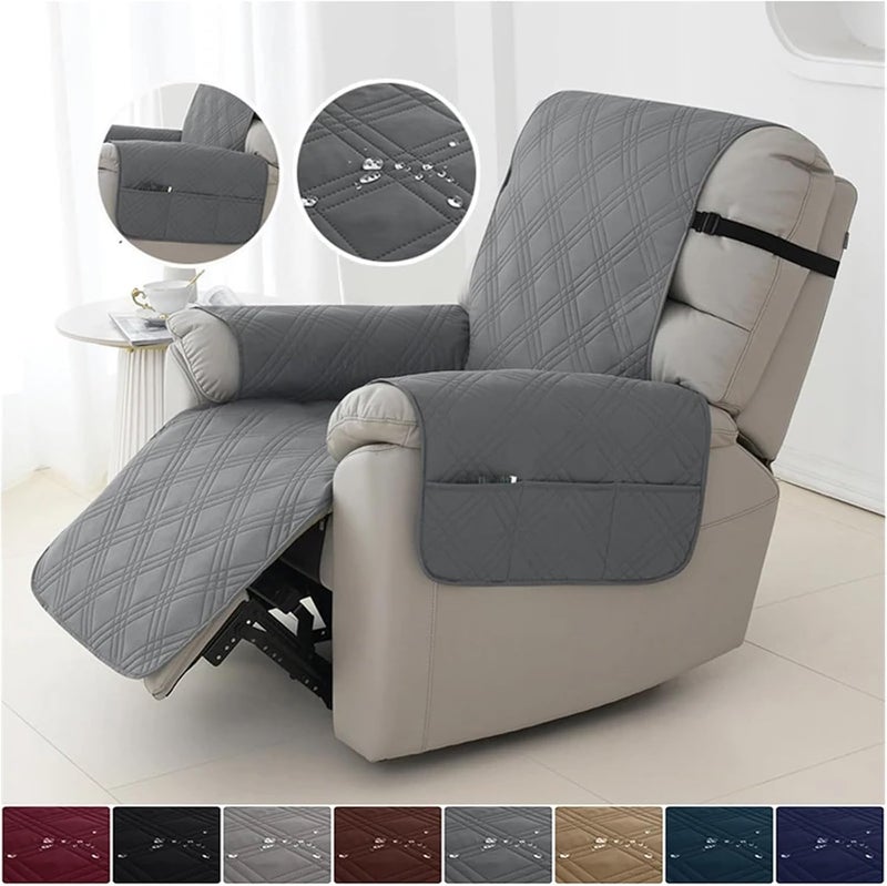 Waterproof Recliner Cover 1 Seater Solid Color Quilted Armchair Slipcover for Sofa Couch Cushion Covers(Color 6) - Image 2