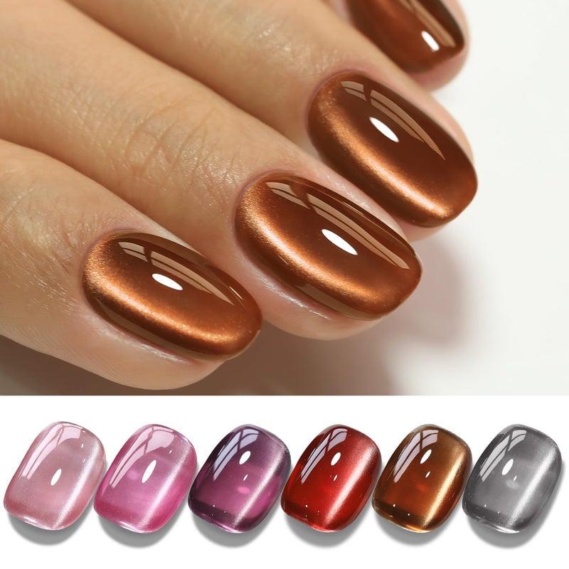 Double Rhythm 6 Colors Cat Eye Gel Polish Set Shimmer Glitter with Magnet Holographic Reflective Magnetic UV Nail Art Kit (6-Kit 40) - Image 1