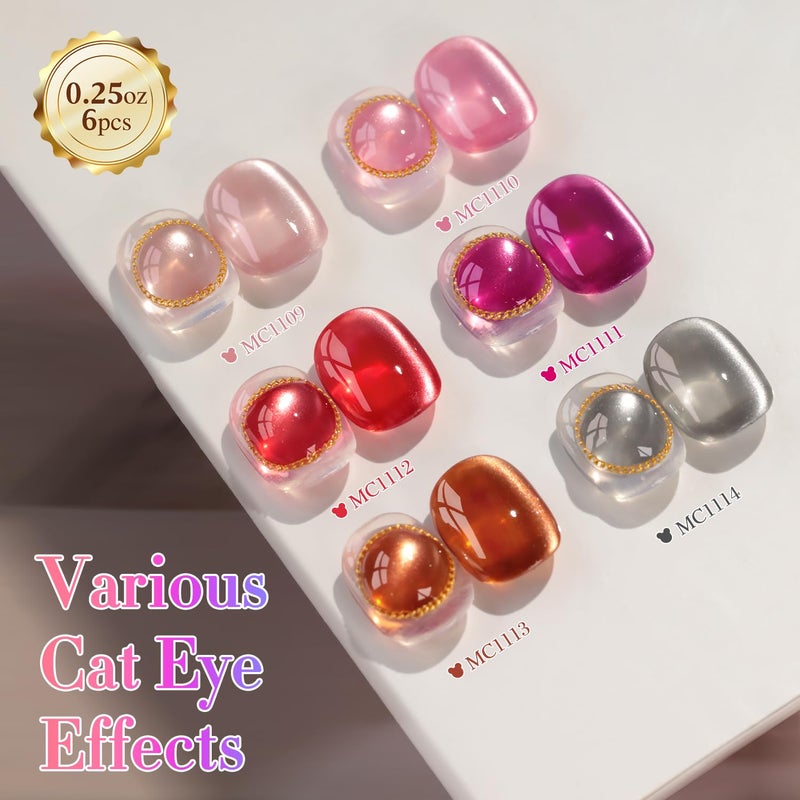 Double Rhythm 6 Colors Cat Eye Gel Polish Set Shimmer Glitter with Magnet Holographic Reflective Magnetic UV Nail Art Kit (6-Kit 40) - Image 2