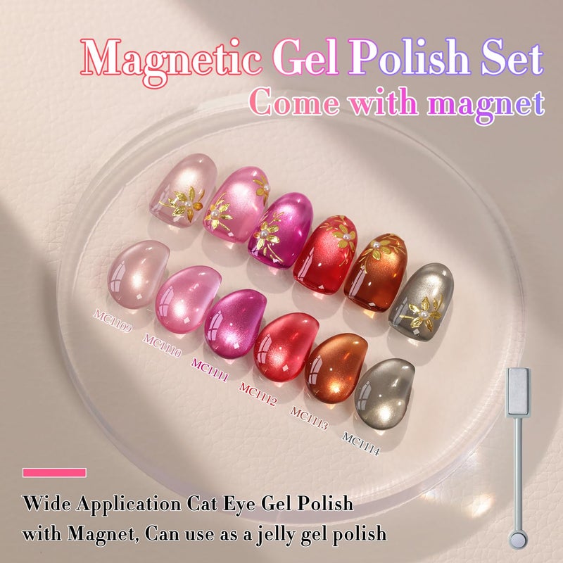 Double Rhythm 6 Colors Cat Eye Gel Polish Set Shimmer Glitter with Magnet Holographic Reflective Magnetic UV Nail Art Kit (6-Kit 40) - Image 3