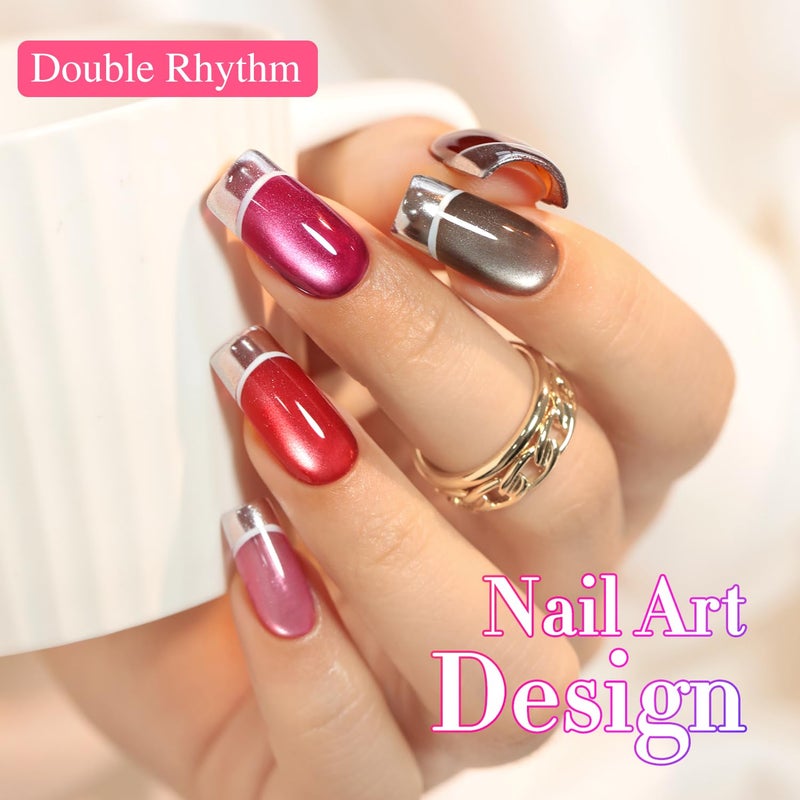 Double Rhythm 6 Colors Cat Eye Gel Polish Set Shimmer Glitter with Magnet Holographic Reflective Magnetic UV Nail Art Kit (6-Kit 40) - Image 4