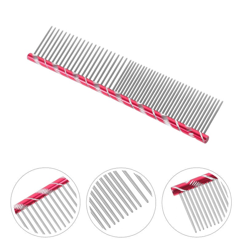 UEETEK Pet Shedding Comb Stainless Steel Grooming Tool for Dogs Cats with Different Spaced Teeth Gentle Fur Removal 6.3 Inch - Image 5