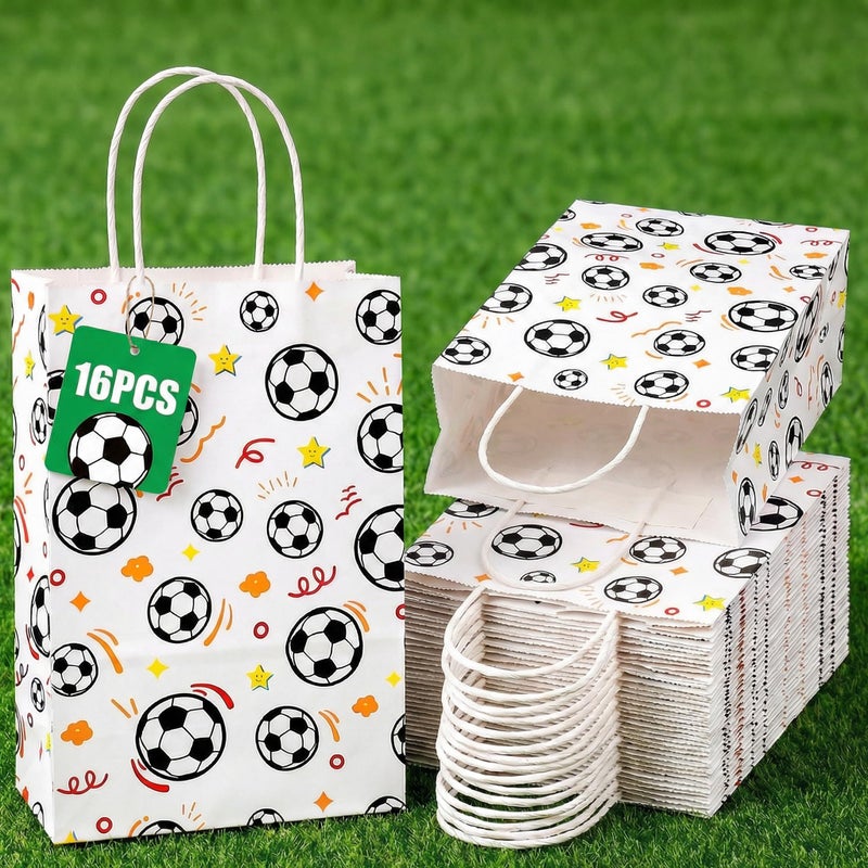 VGOODALL 16 Pack Soccer Goodie Bags, 5.5"x2.8"x8" Party Favor Bags with Handles for Kids Birthdays, Sports Theme Decorations, Gift Giving Bulk Supplies - Image 1