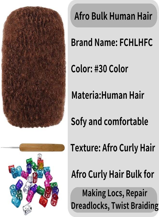 FCHLHFC Afro Kinky Curly Hair Afro Kinky 100% Bulk Natural Human Hair Braiding Hair for Dreadlocks, Locs Repair, Dreadlock Extensions, Twists, Braids 30g 8inch (Auburn) - Image 2