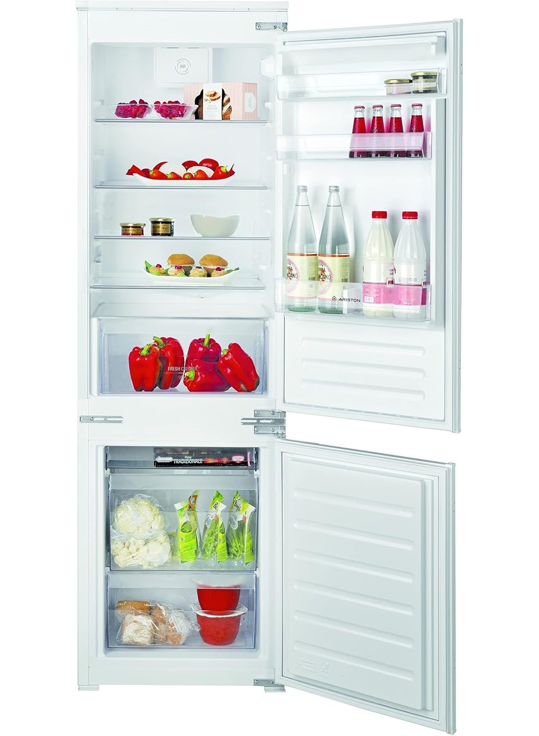 Ariston 330 Litre Built‑In Double Door Refrigerator with Bottom Freezer, Inverter Compressor, No Frost Cooling, 4 Star Energy Rating, LED Lighting, Reversible Door, White - ARBI54F5282ME ARBI54F5282ME White