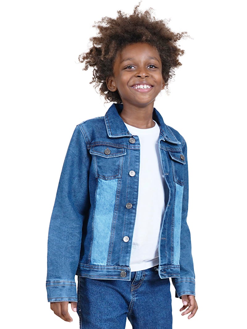 KiddoPanti Boys Denim Jacket | Cotton Poly Blend with Lycra | Washed Denim, Full Sleeve | Button Closure & Front Flap Pockets | Collared Neck, Md Mash - 1-2Y - Image 1