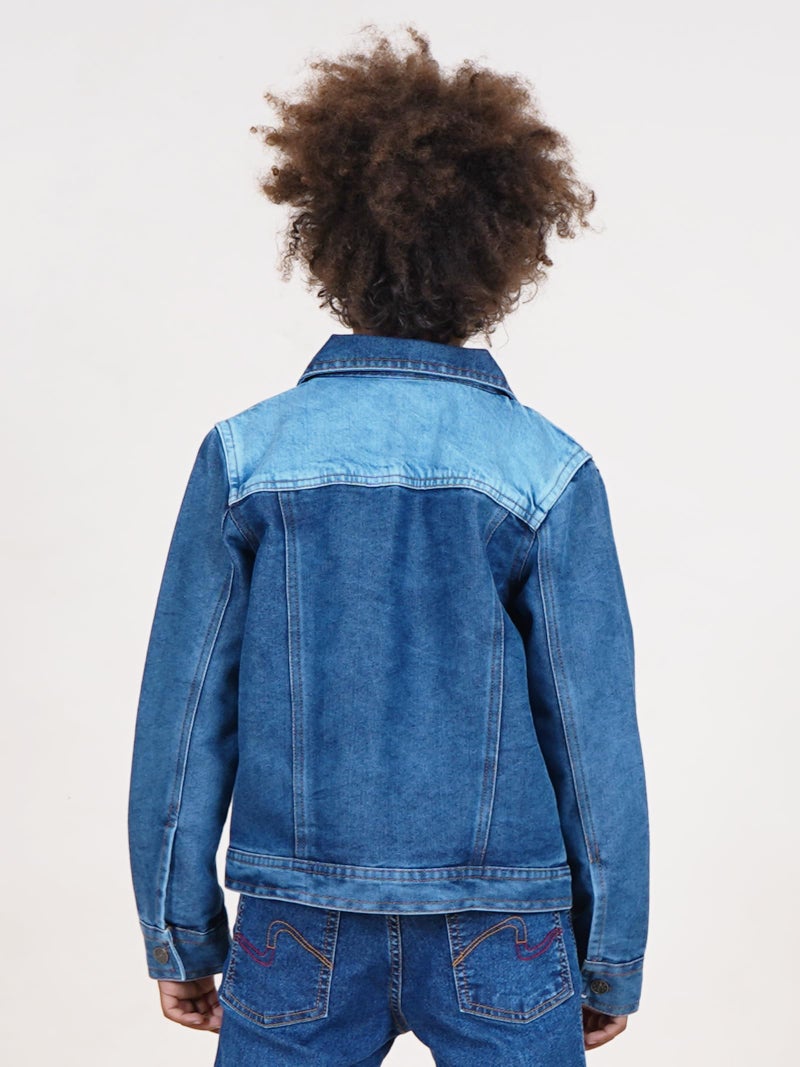 KiddoPanti Boys Denim Jacket | Cotton Poly Blend with Lycra | Washed Denim, Full Sleeve | Button Closure & Front Flap Pockets | Collared Neck, Md Mash - 1-2Y - Image 3