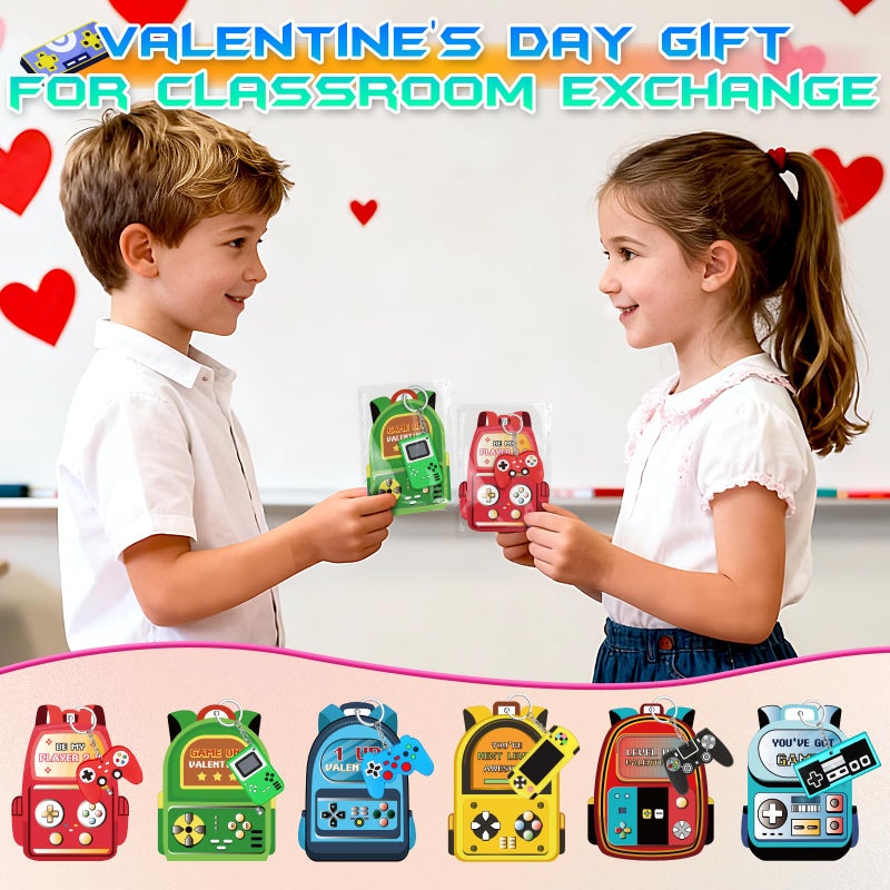 Letapapa Valentines Day Cards For Kids School, 30 Pack Kid Valentine's Day Cards with Video Game Keychains, Valentine's Day Gifts for Kids Classroom Exchange, Valentine's Party Favors School Games Prizes - Image 4