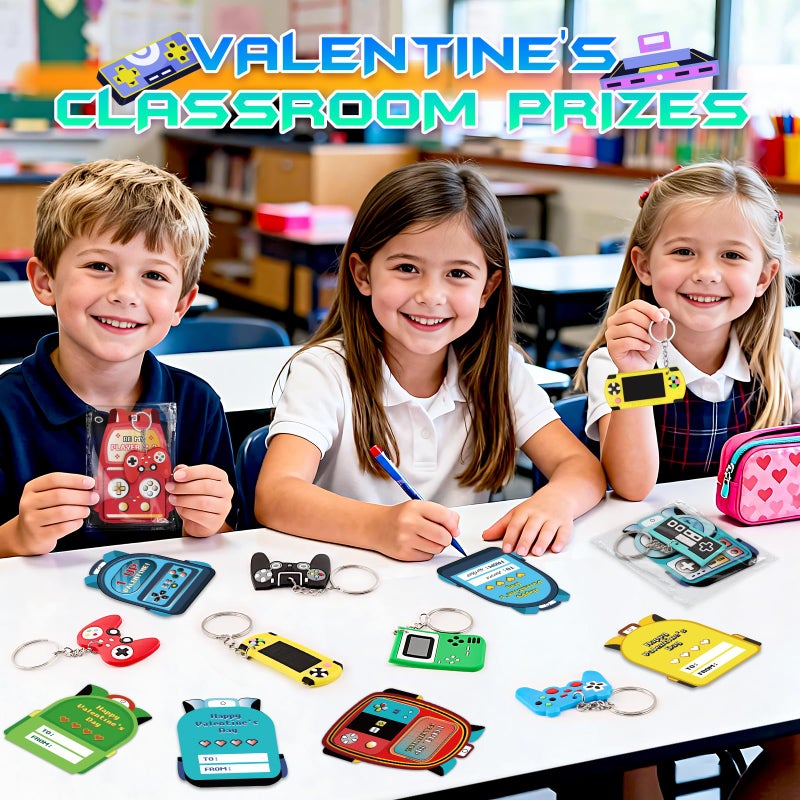Letapapa Valentines Day Cards For Kids School, 30 Pack Kid Valentine's Day Cards with Video Game Keychains, Valentine's Day Gifts for Kids Classroom Exchange, Valentine's Party Favors School Games Prizes - Image 3