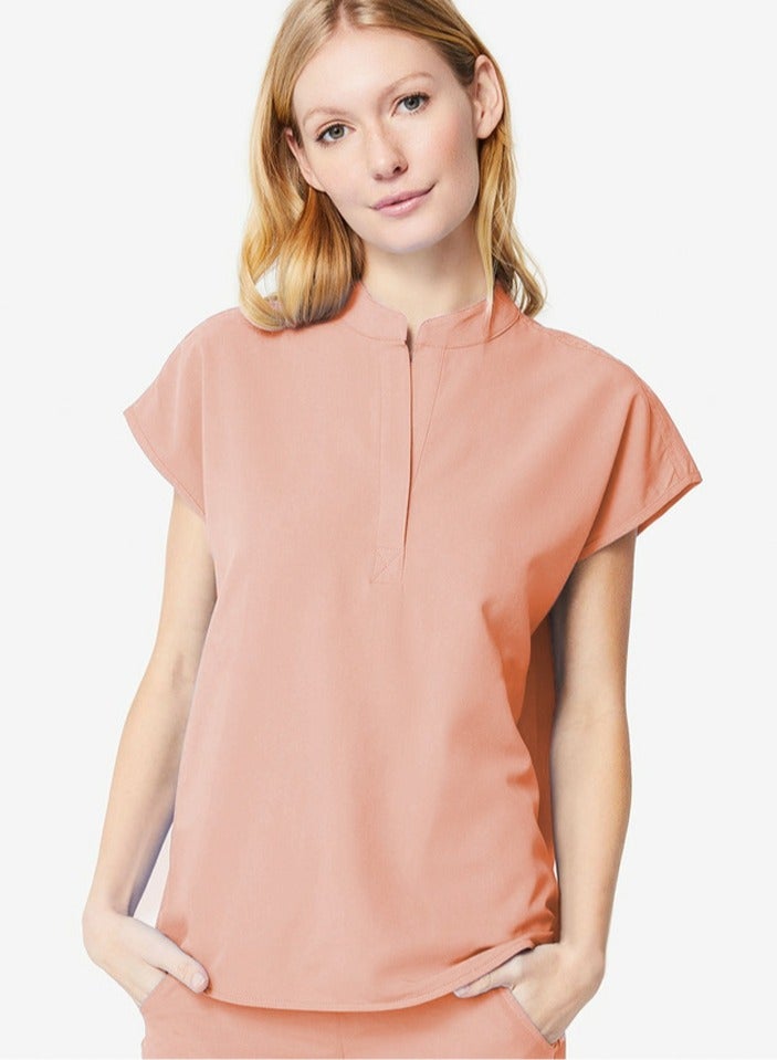 Loquat Fashion Medical Uniform Scrubs 2 Piece Set Stand Collar Top and Jogger Pants Suit Pink  - Image 2