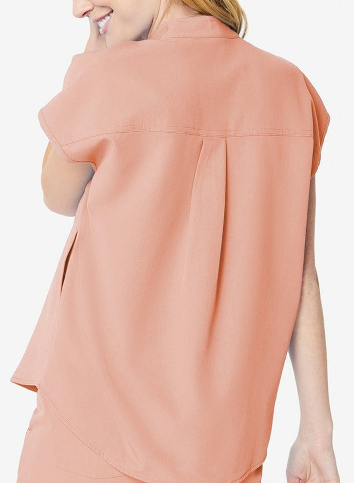 Loquat Fashion Medical Uniform Scrubs 2 Piece Set Stand Collar Top and Jogger Pants Suit Pink  - Image 3