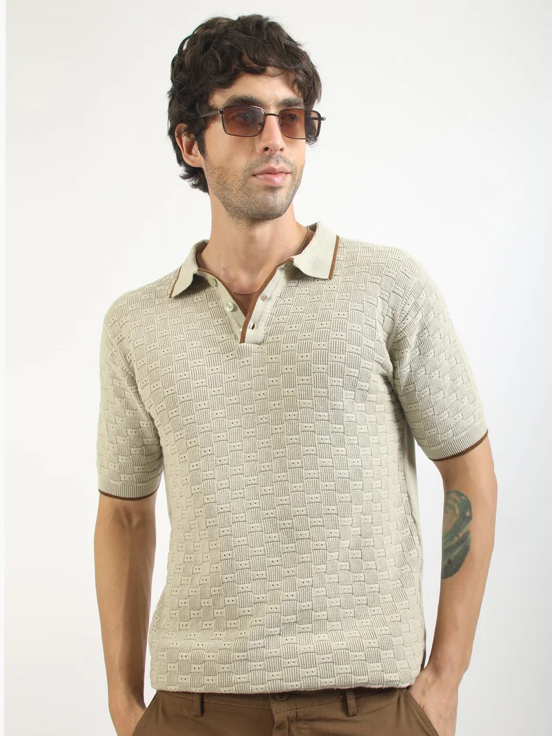 Maniac  Maniac Mens sunglass printed round neck half sleeve cream and black cotton t-shirt for Men | Best Price UAE