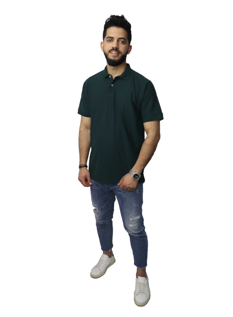 وان هاند تي شيرت بولو كاجوال قطن - أخضر غامق - Image 4