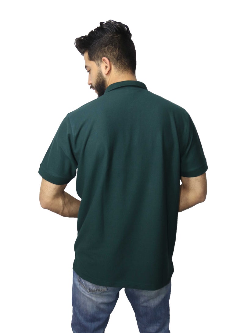 وان هاند تي شيرت بولو كاجوال قطن - أخضر غامق - Image 3