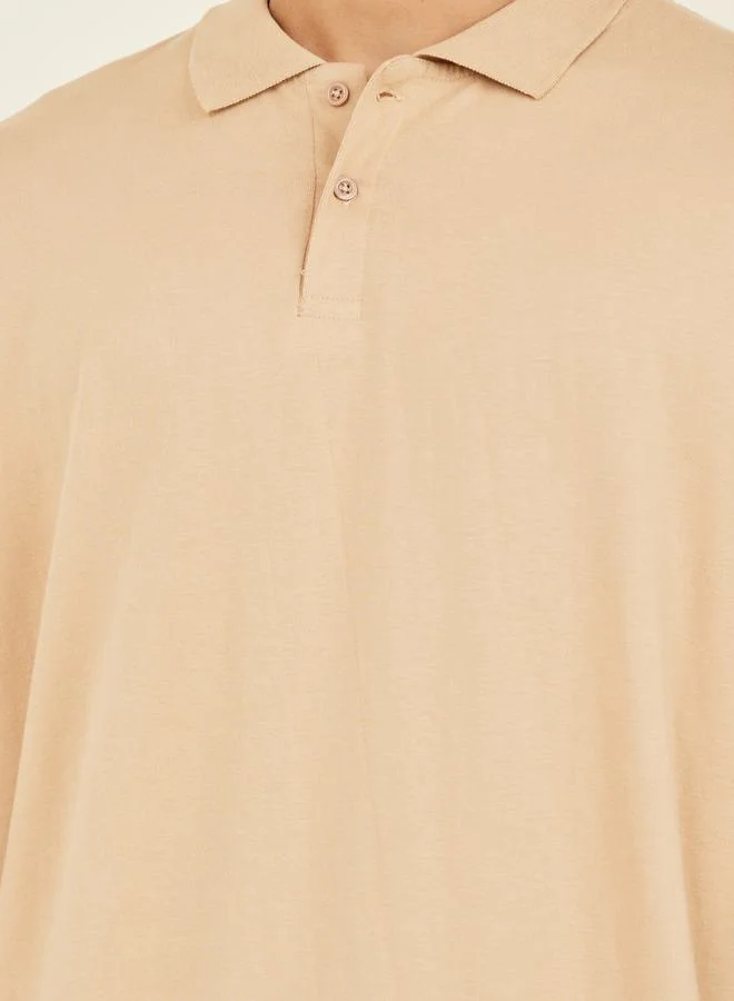 Styli Drop Shoulder Boxy Polo with Flat Knit Collar