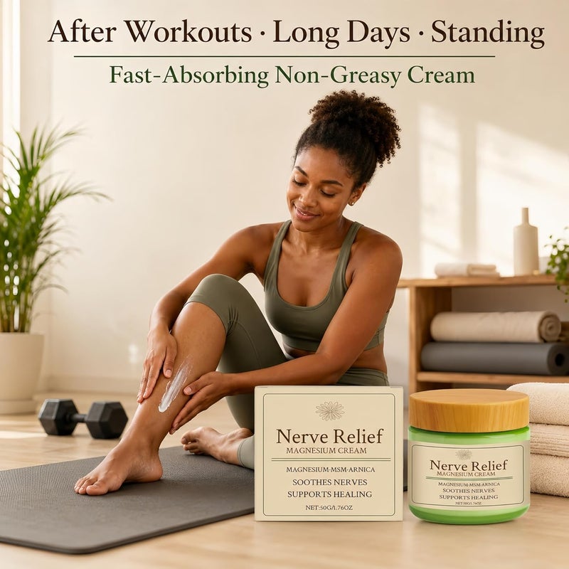 Nerve Relief Magnesium Cream with Arnica & MSM, Fast Absorbing Soothing Body Lotion for Muscles & Joints, Legs, Feet, Neck, Back, Shoulders, Knees & Elbows, Non-Greasy Daily Care - Image 4