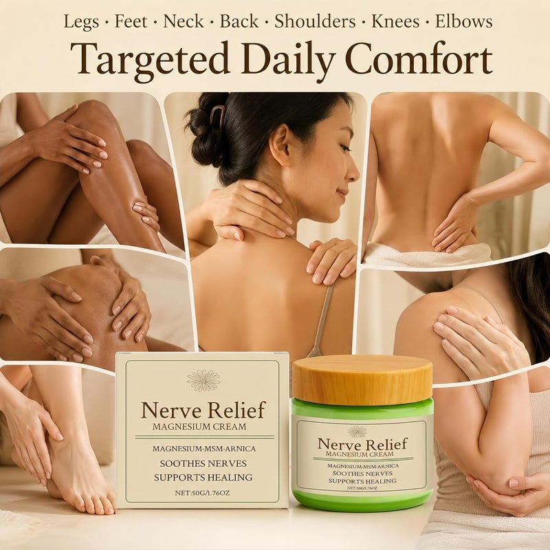 Nerve Relief Magnesium Cream with Arnica & MSM, Fast Absorbing Soothing Body Lotion for Muscles & Joints, Legs, Feet, Neck, Back, Shoulders, Knees & Elbows, Non-Greasy Daily Care - Image 3