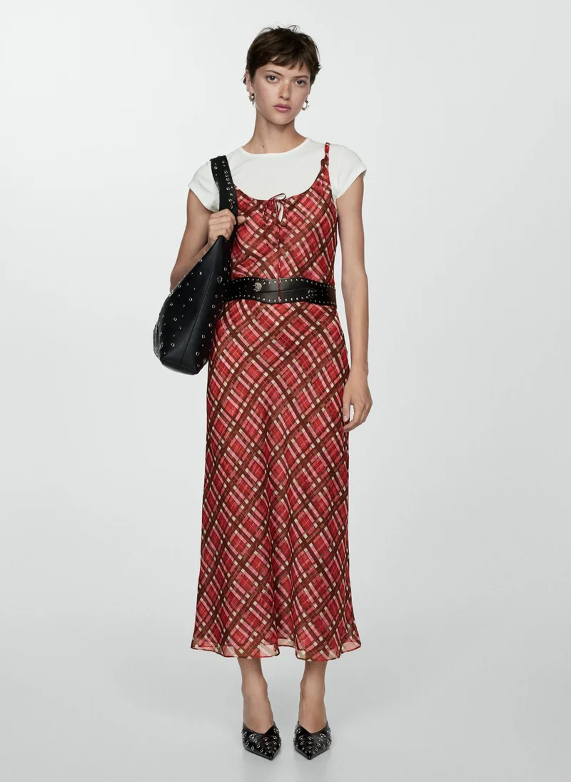 MANGO Check Long Dress