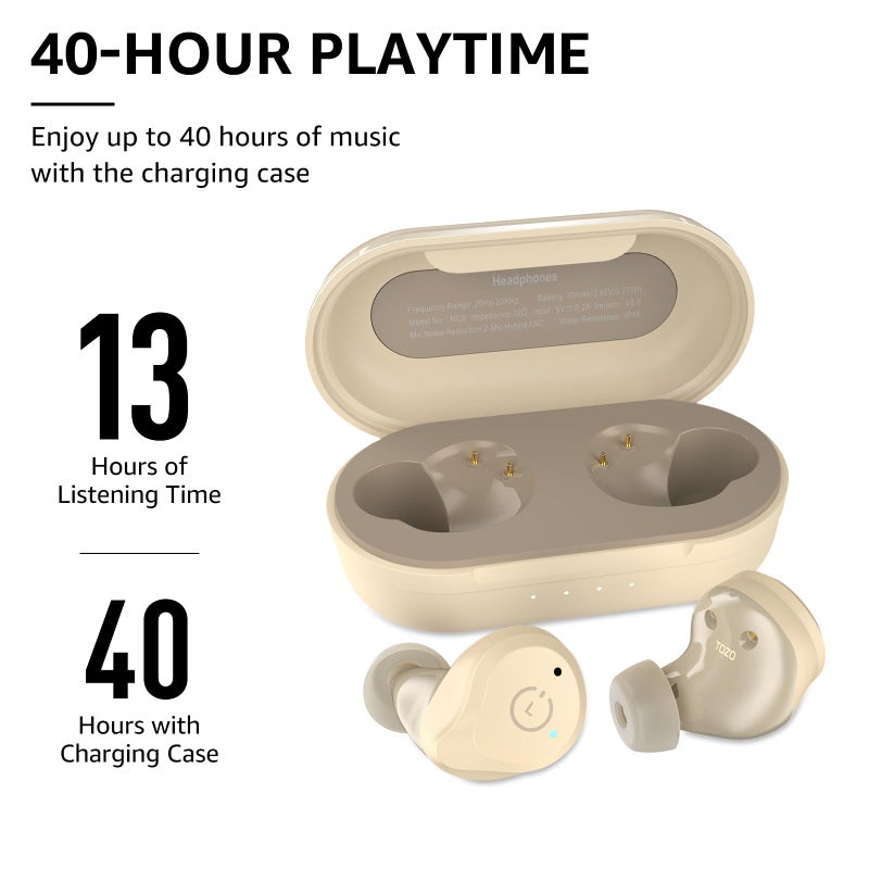TOZO NC9 Hybrid Active Noise Cancelling Wireless Earbuds, in Ear Headphones IPX6 Waterproof Bluetooth 5.3 Stereo Earphones, Immersive Sound Premium Deep Bass Headset Khaki - Image 5