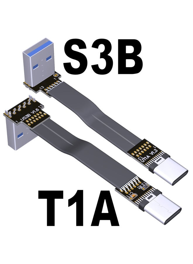 ADT USB3.1 Flat Extension Cable A Male To C Male Type-c Corner Chassis Built-in Wire Outlet-Color:T1A-S3B 13P-60cm  - Image 1