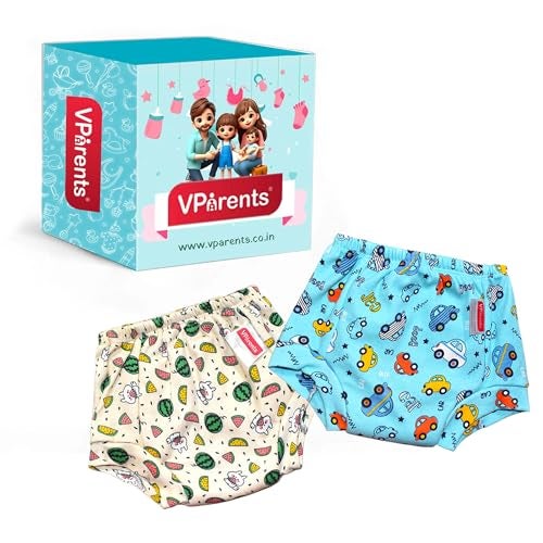 VParents Padded Underwear for Babies and Toddlers with 3 Layers of Cotton Padding Potty Training Pull Up & Diaper-Free Time Pack of 2 (2-3 years) Fruitie and car, 1 count - Image 1