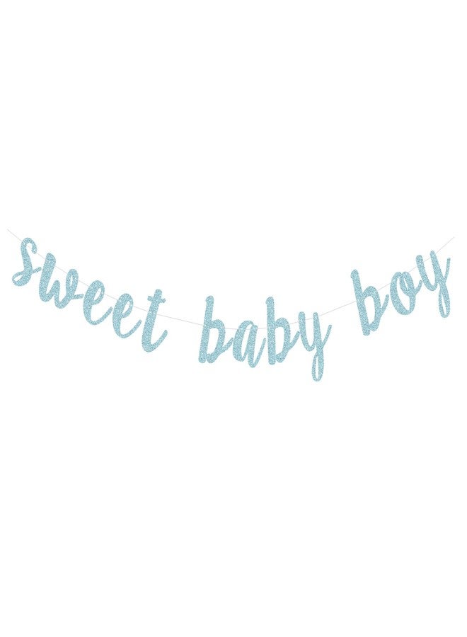 Giuffi Glittery Sweet Baby Boy Banner for Gender Reveal Party Baby Shower Supply Boy First Second Birthday Decorations Paper Sign - Blue - Image 2