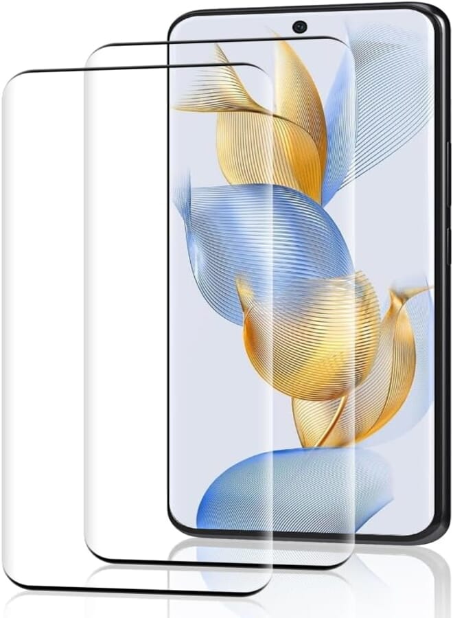واقي شاشة لهاتف Honor 90 5G، قطعتان من الزجاج المقوى المنحني ثلاثي الأبعاد بتغطية كاملة، مضاد للخدش، حساس للمس، سهل التركيب، طبقة حماية فائقة الدقة