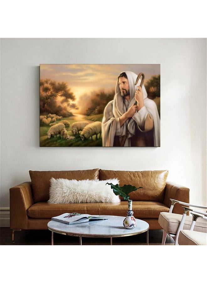 FireDeer Catholic Jesus Poster Print On Canvas Painting Christian God Pictures for Living Room No Frame (Jesus and Sheep,24x36inch) - Image 3