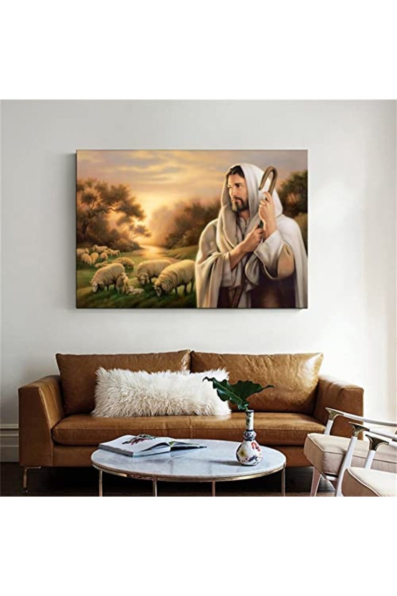FireDeer Catholic Jesus Poster Print On Canvas Painting Christian God Pictures for Living Room No Frame (Jesus and Sheep,24x36inch) - Image 3
